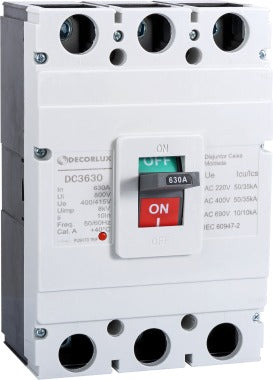 DISJUNTOR CAIXA MOLDADA, TERMOMAGNÉTICO FIXO, 3P 630A 400/415V 50/35KA, COR BRANCO, (1UN)
