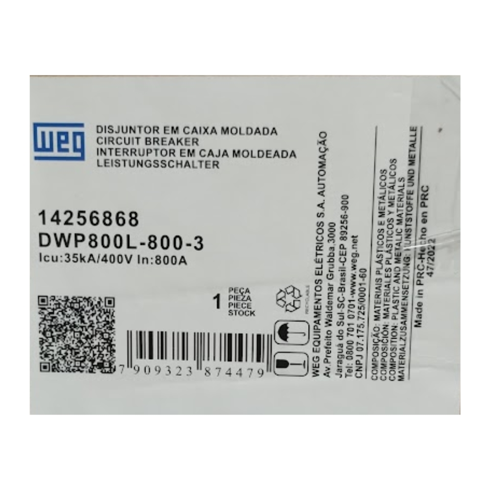 Disjuntor Caixa Moldada Tripolar DWP800L-800-3 14256868